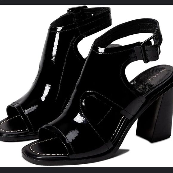 Donald Pliner Emiko Patent Leather Black Open Toe Heels Womens 8.5 New in box - Picture 1 of 8